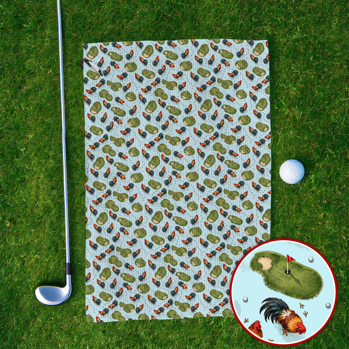 Vintage Rooster Golf Towels, Chicken Pattern Golf Towel For Rooster Lovers, Golf Gift For Golfers