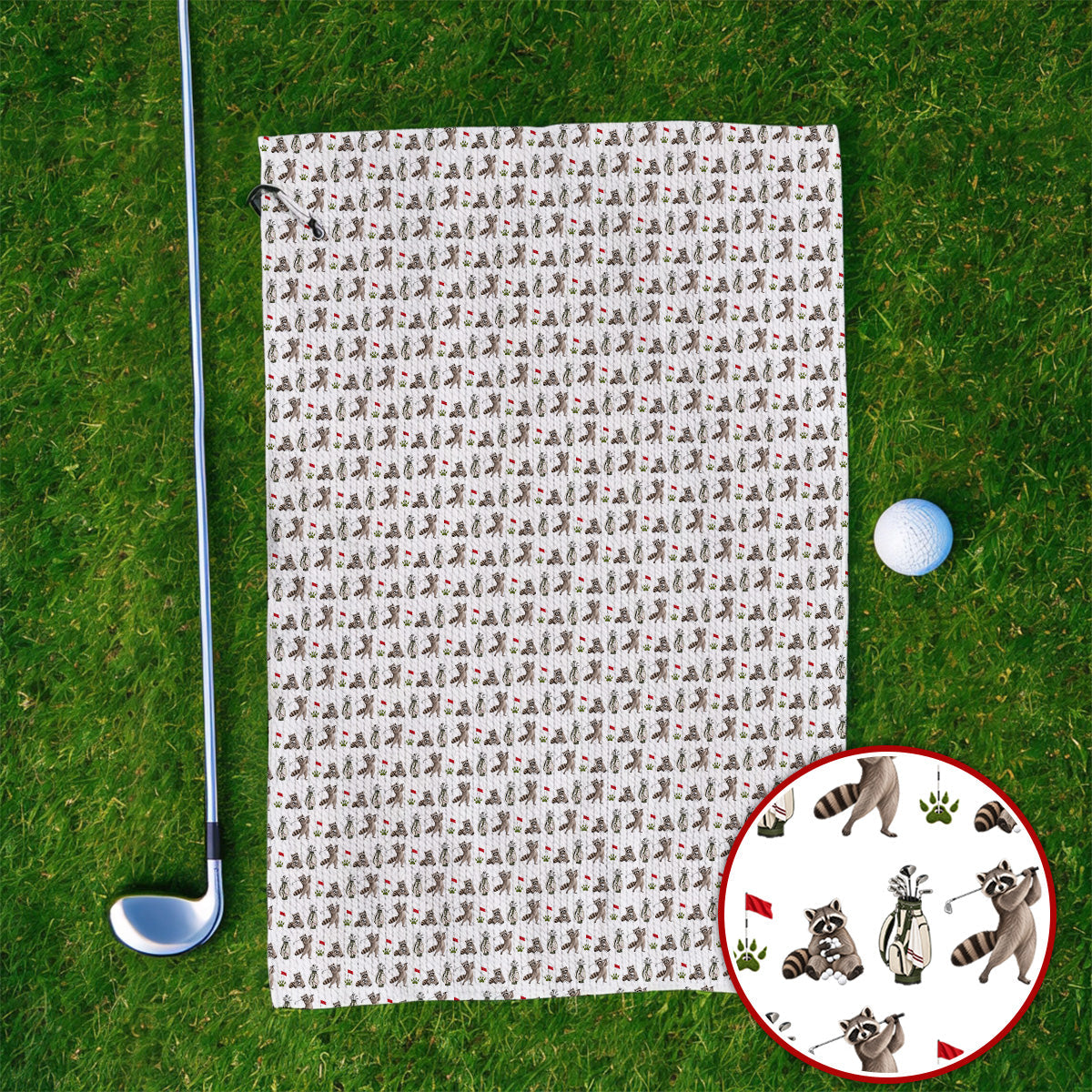 Raccoon Golf Pattern Towels, Funny Raccoon Golf Towel, Woodland Golf Gift For Golfers