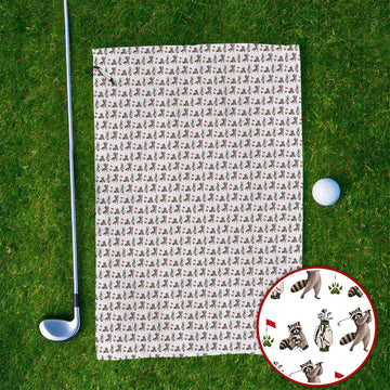 Raccoon Golf Pattern Towels, Funny Raccoon Golf Towel, Woodland Golf Gift For Golfers