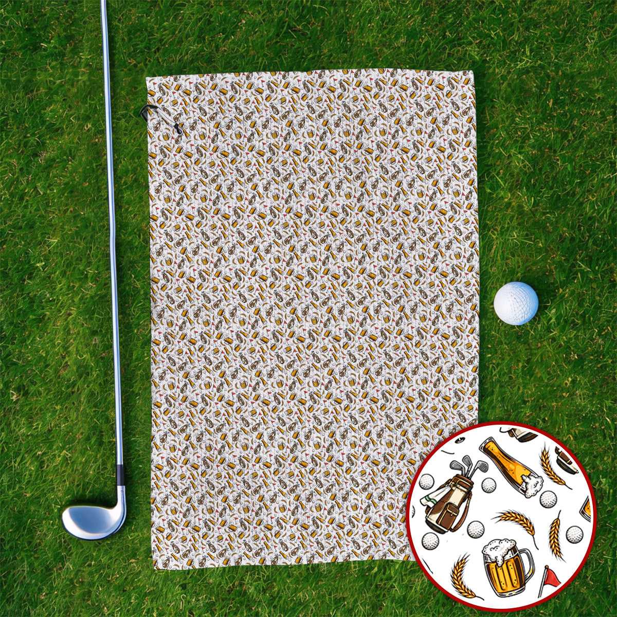 Pattern Golf And Beer Towels, Funny Golf Towel, Golf Gift For Golfer