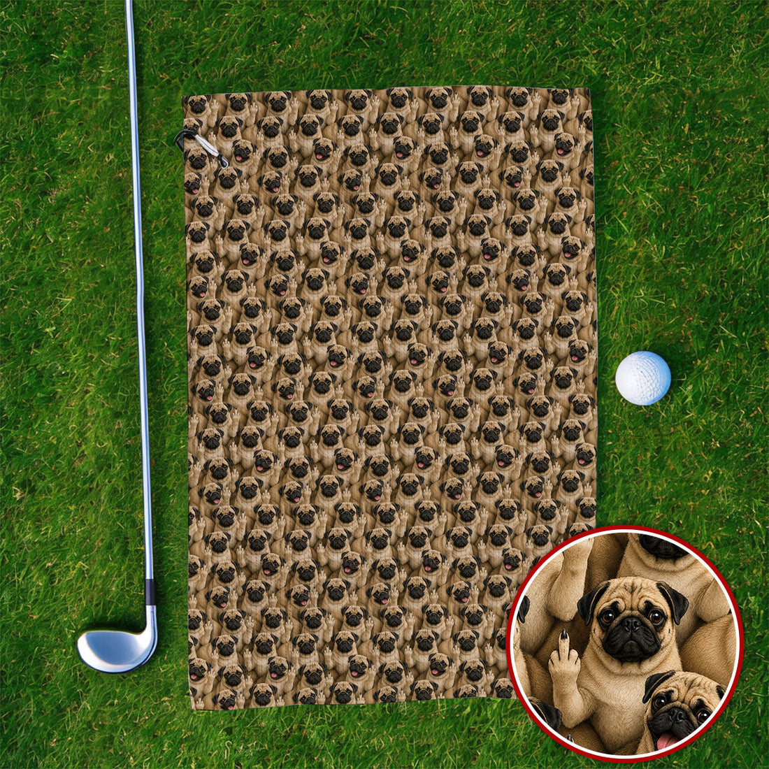 Crazy Pug Golf Towel, Pug Pattern Golf Towels, Dog Lover Golf Gift