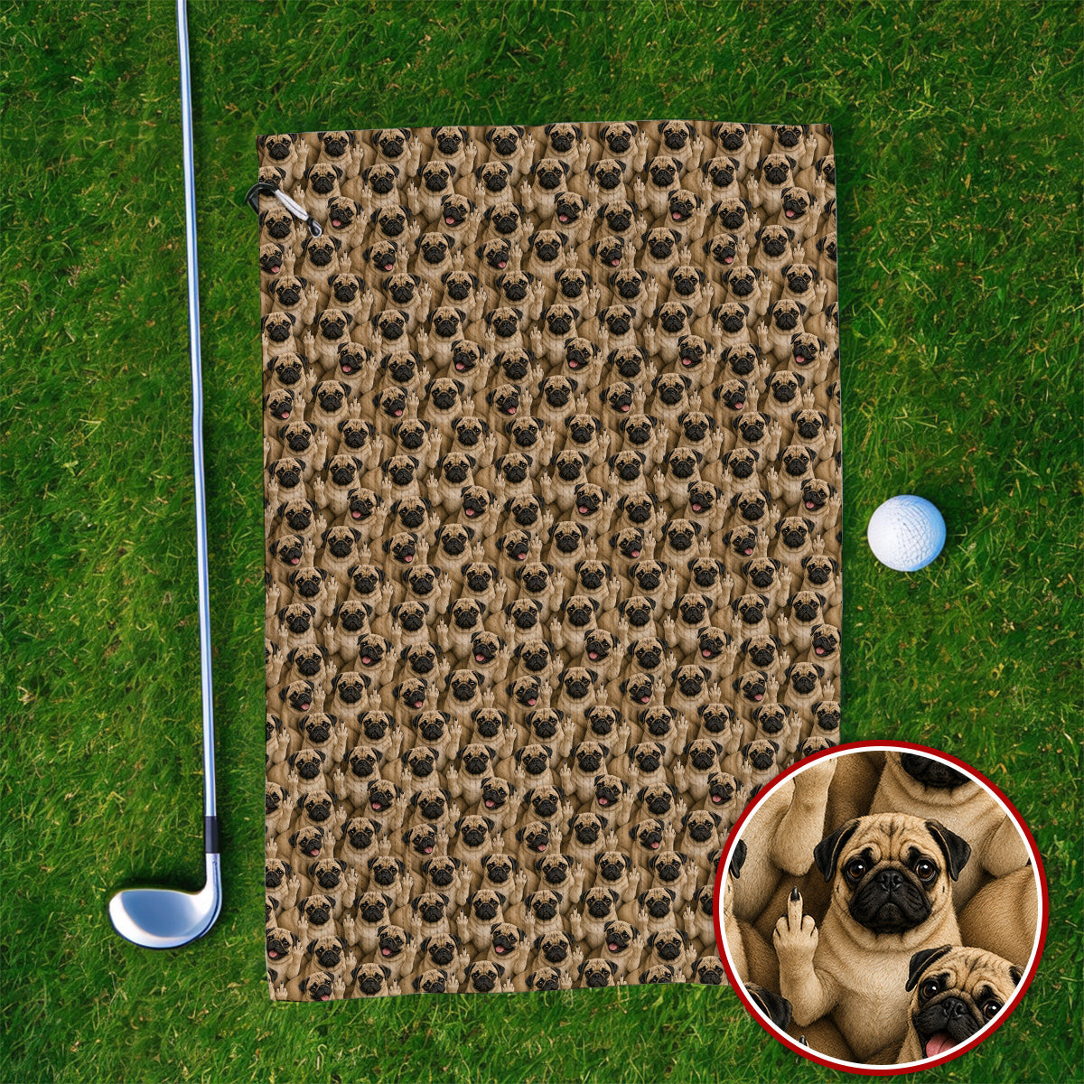 Crazy Pug Golf Towel, Pug Pattern Golf Towels, Dog Lover Golf Gift