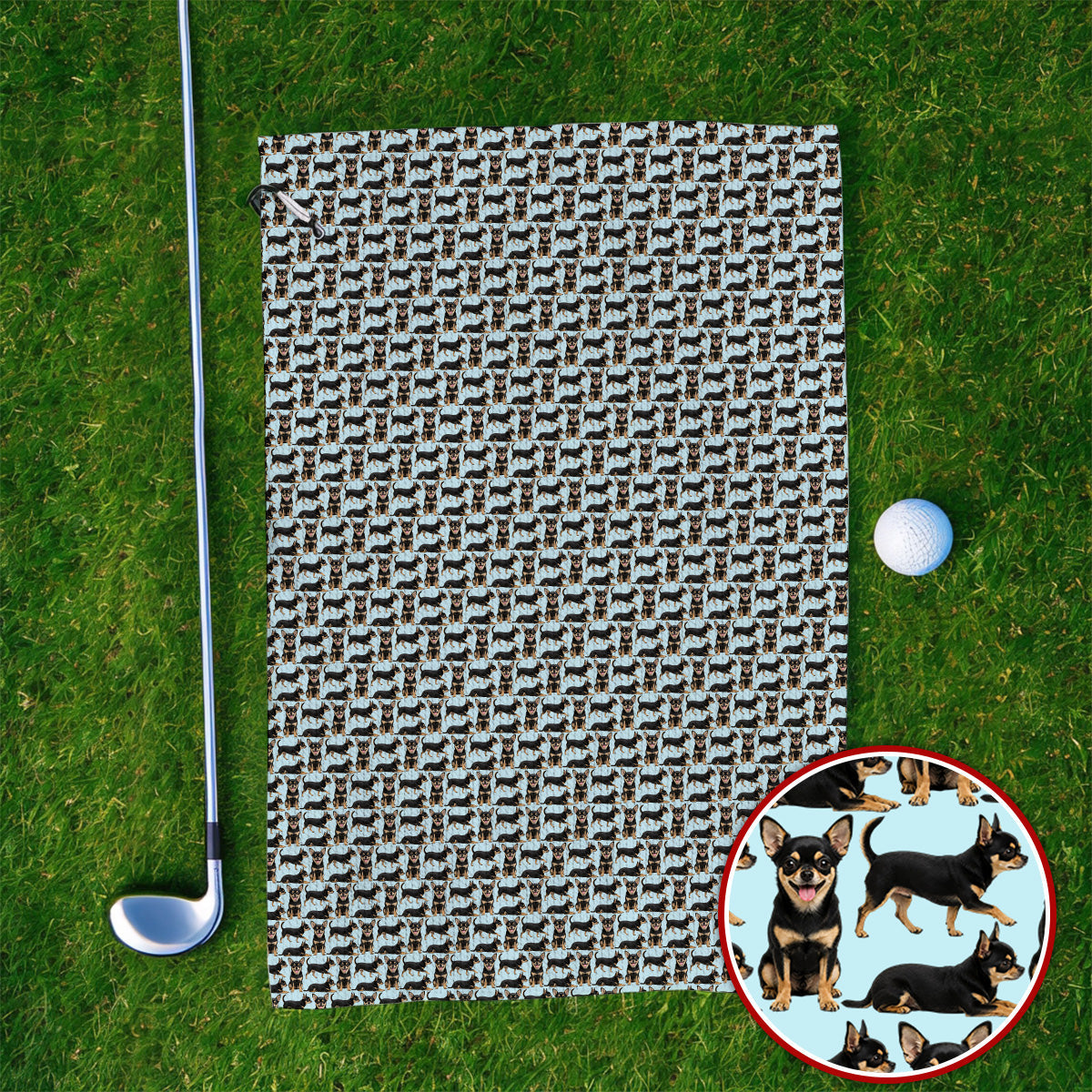 Funny Black Chihuahua Golf Towel, Cute Chihuahua Golf Pattern Towels, Dog Lovers Golf Gift For Golfer