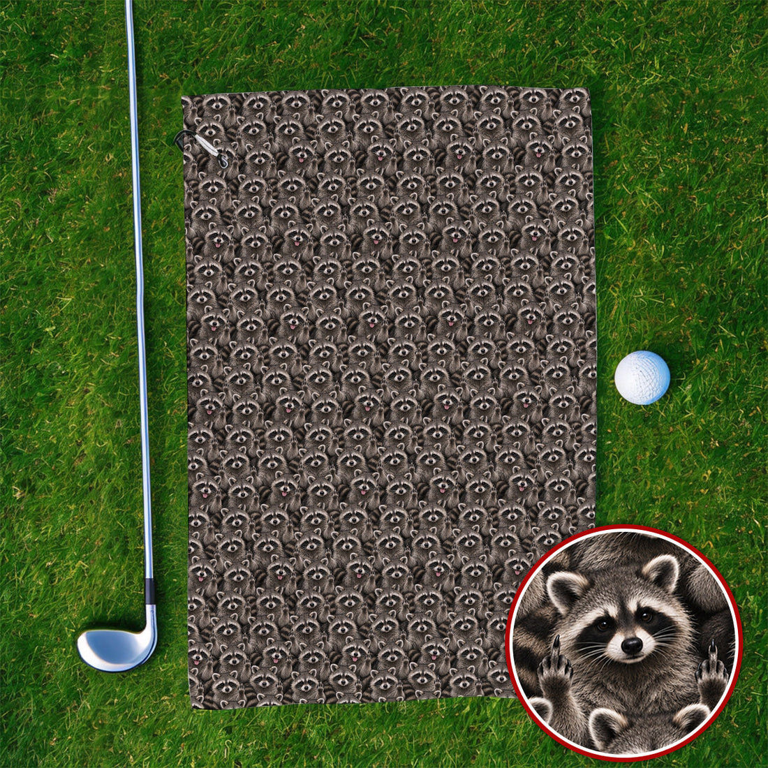 Raccoon Golf Pattern Towels, Crazy Raccoon Golf Towel, Golf Gift for Golfer