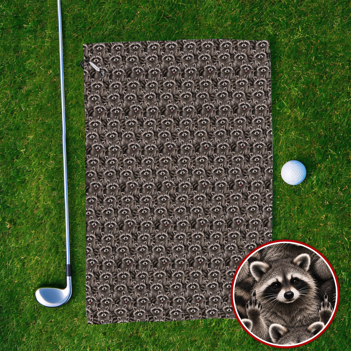 Raccoon Golf Pattern Towels, Crazy Raccoon Golf Towel, Golf Gift for Golfer
