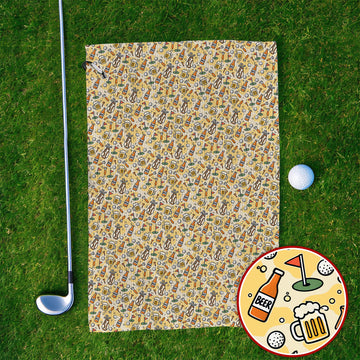 Funny Beer Pattern Golf Towels, Retro Golf Clubs And Beer Golf Towel, Unique Golfing Gift For Golfers