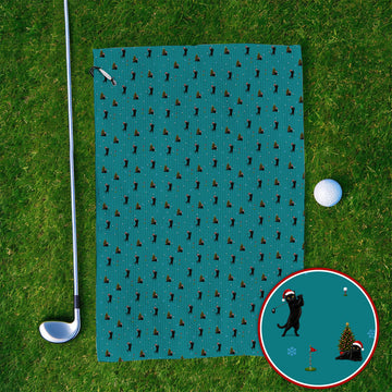 Black Cat Christmas Golf Towels, Funny Cat Pattern Golf Towel, Xmas Golf Gift for Golfers