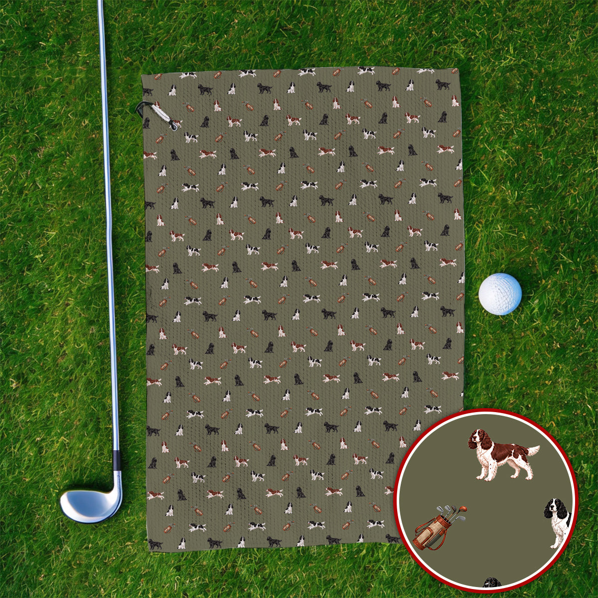 English Springer Spaniel Golf Towels, Funny Dog Pattern Golf Towel, Golf Gift For Golfers