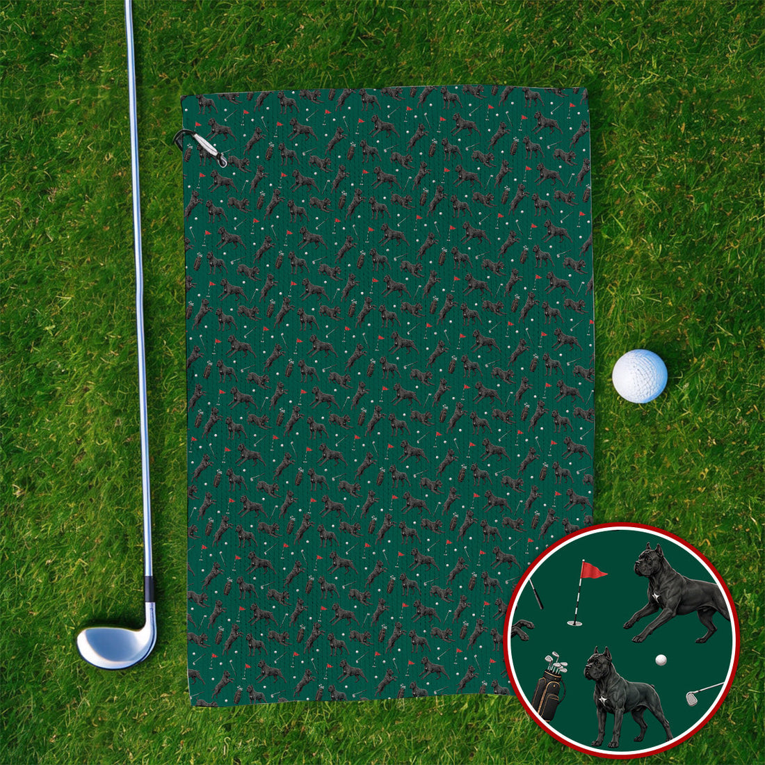 Crazy Cane Corso Pattern Golf Towel, Black Cane Corso Golf Towels for Dog Lovers, Golf Gift for Golfers