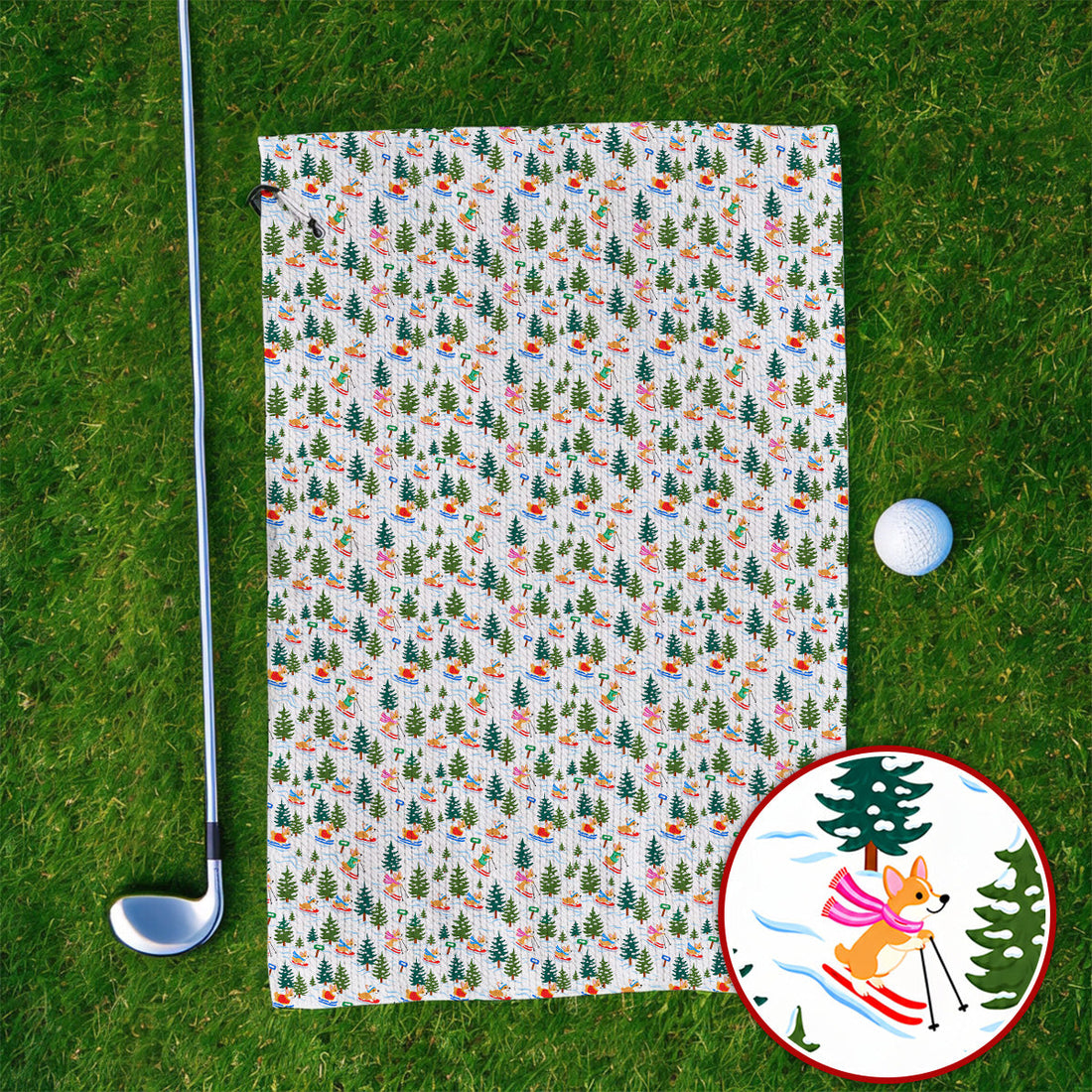Corgi Christmas Golf Towels, Xmas Corgi Pattern Golf Towel, Funny Golf Gift For Golfers