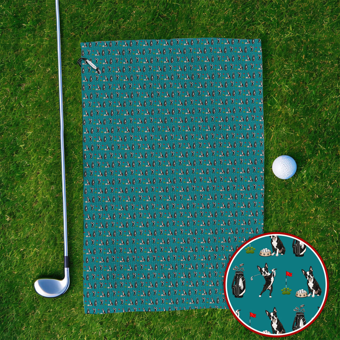 Funny Boston Terrier Pattern Golf Towels, Boston Terrier Golf Towel, Golf Gift For Golfer