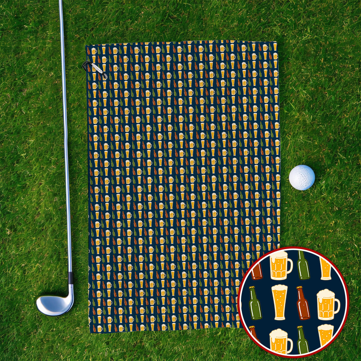 Beer Bottles Golf Towels, Vintage Beer Pattern Golf Towel, Funny Golf Gift For Golfer