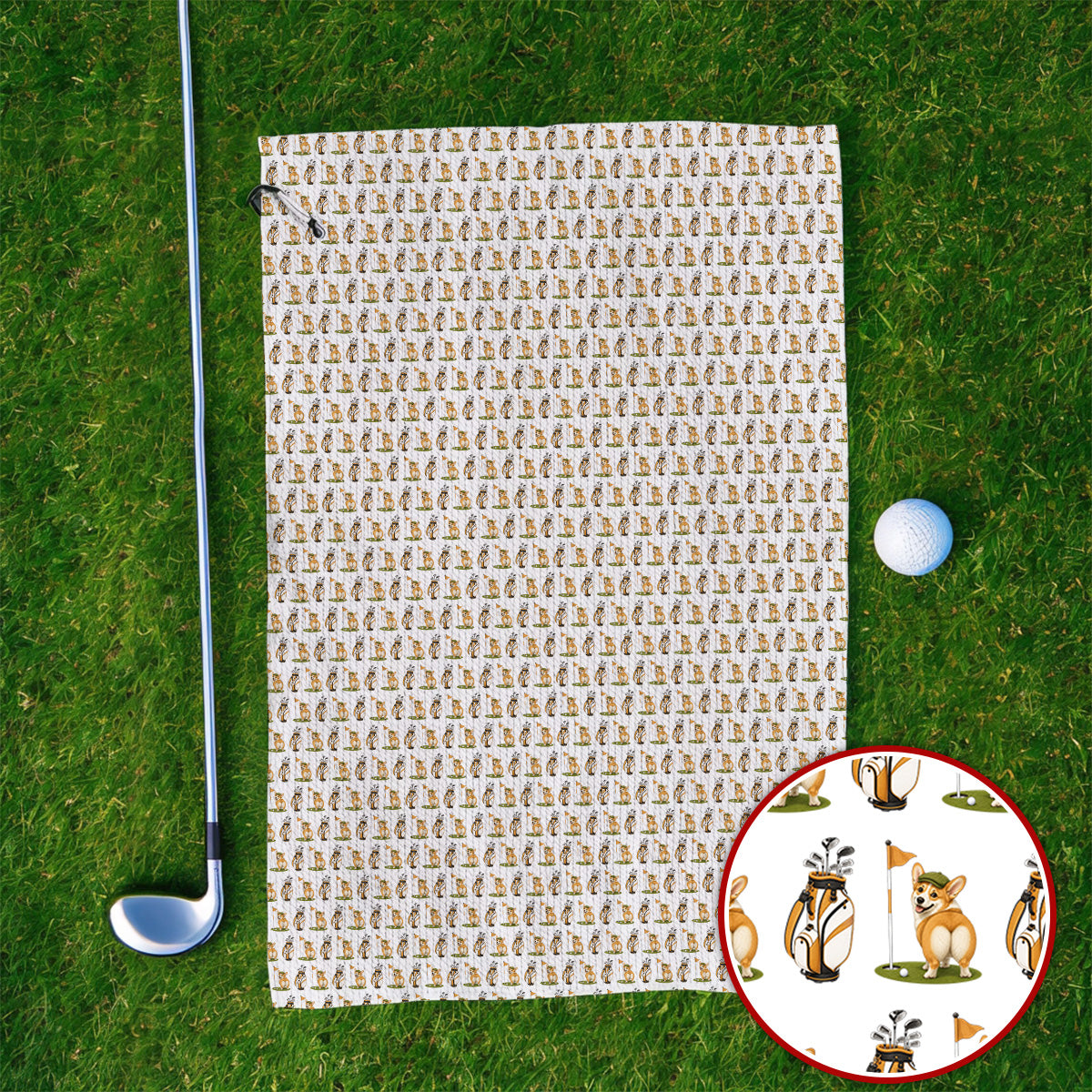Funny Corgi Golf Towels, Corgi Pattern Golf Towel, Golf Gift For Golfer