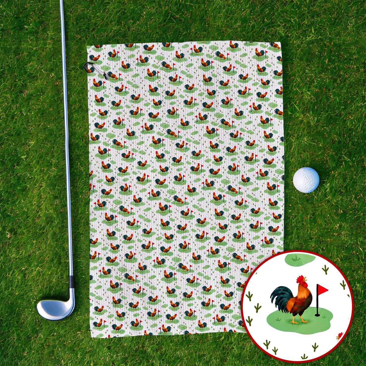 Crazy Rooster Golf Towels, Rooster Pattern Golf Towel For Chicken Lovers, Golf Gift For Golfers