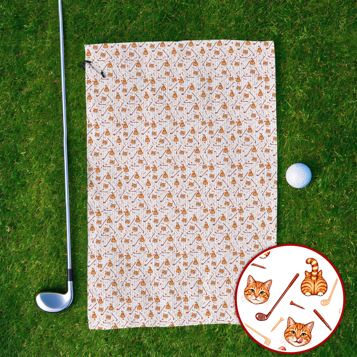 Orange Tabby Cat Golf Towel, Funny Cat Butt & Golf Pattern Towels, Unique Golf Apparel Gift for Cat Lovers