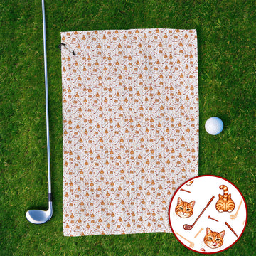 Orange Tabby Cat Golf Towel, Funny Cat Butt & Golf Pattern Towels, Unique Golf Apparel Gift for Cat Lovers