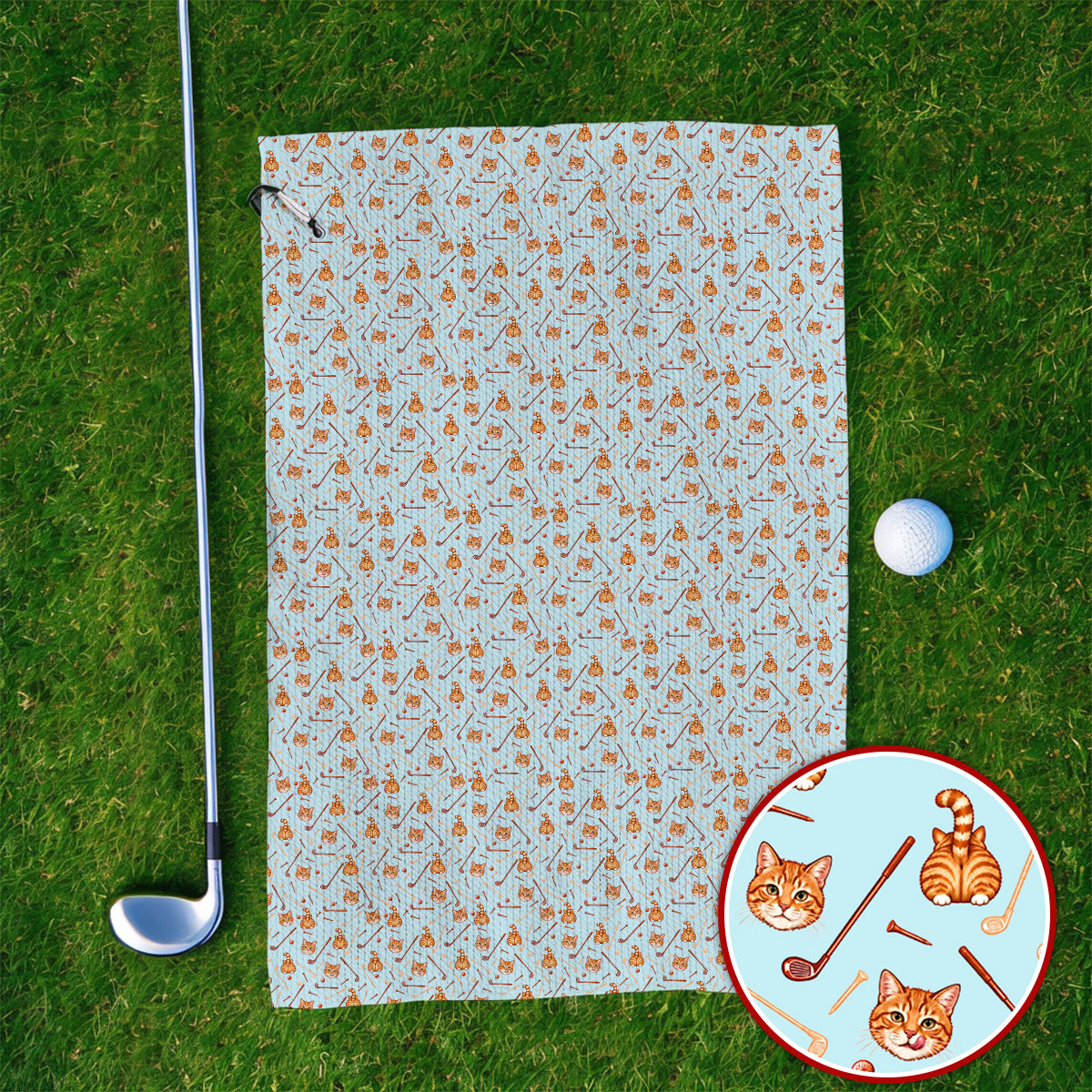 Orange Tabby Cat Golf Towel, Funny Cat Butt & Golf Pattern Towels, Unique Golf Apparel Gift for Cat Lovers