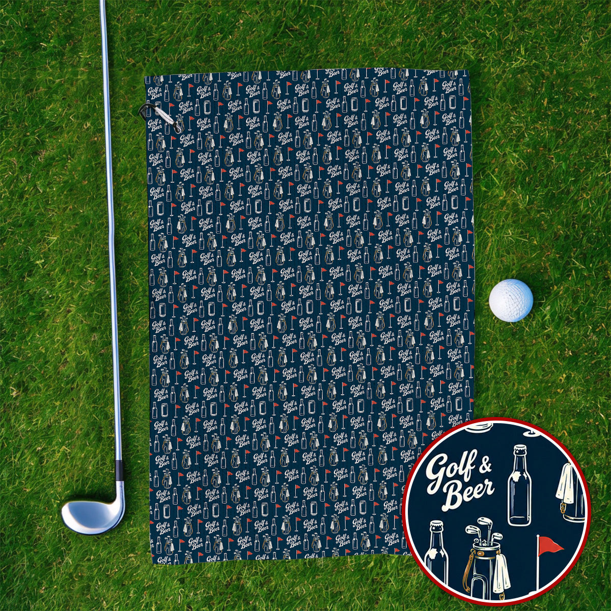 Crazy Golf & Beer Towels, Golf Bag And Beer Bottle Pattern Golf Towel, Golf Gift For Beer Lovers