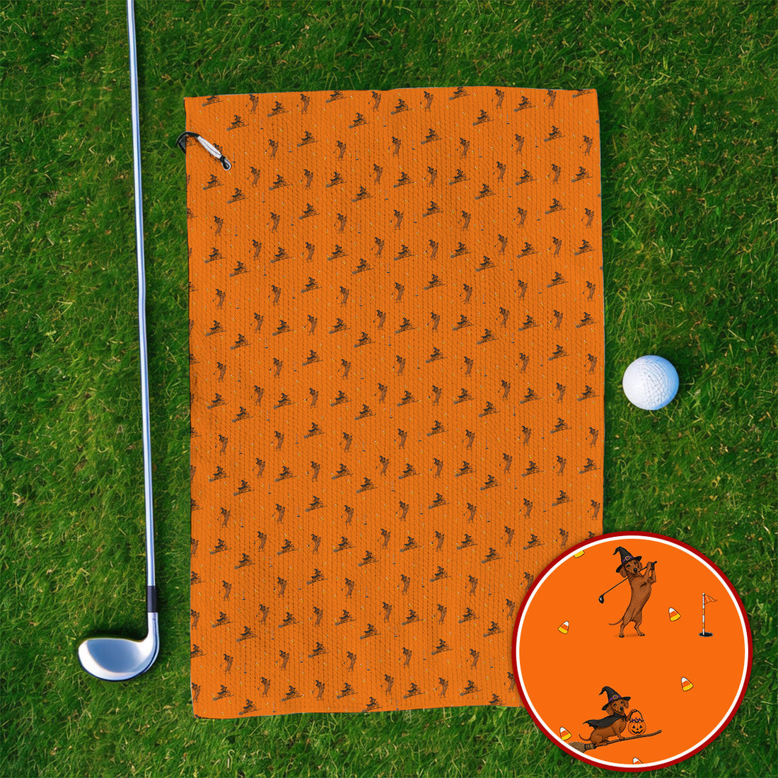 Funny Witch Dachshund Golf Towel, Halloween Wiener Dog Pattern Golf Towels, Golf Gift for Golfer