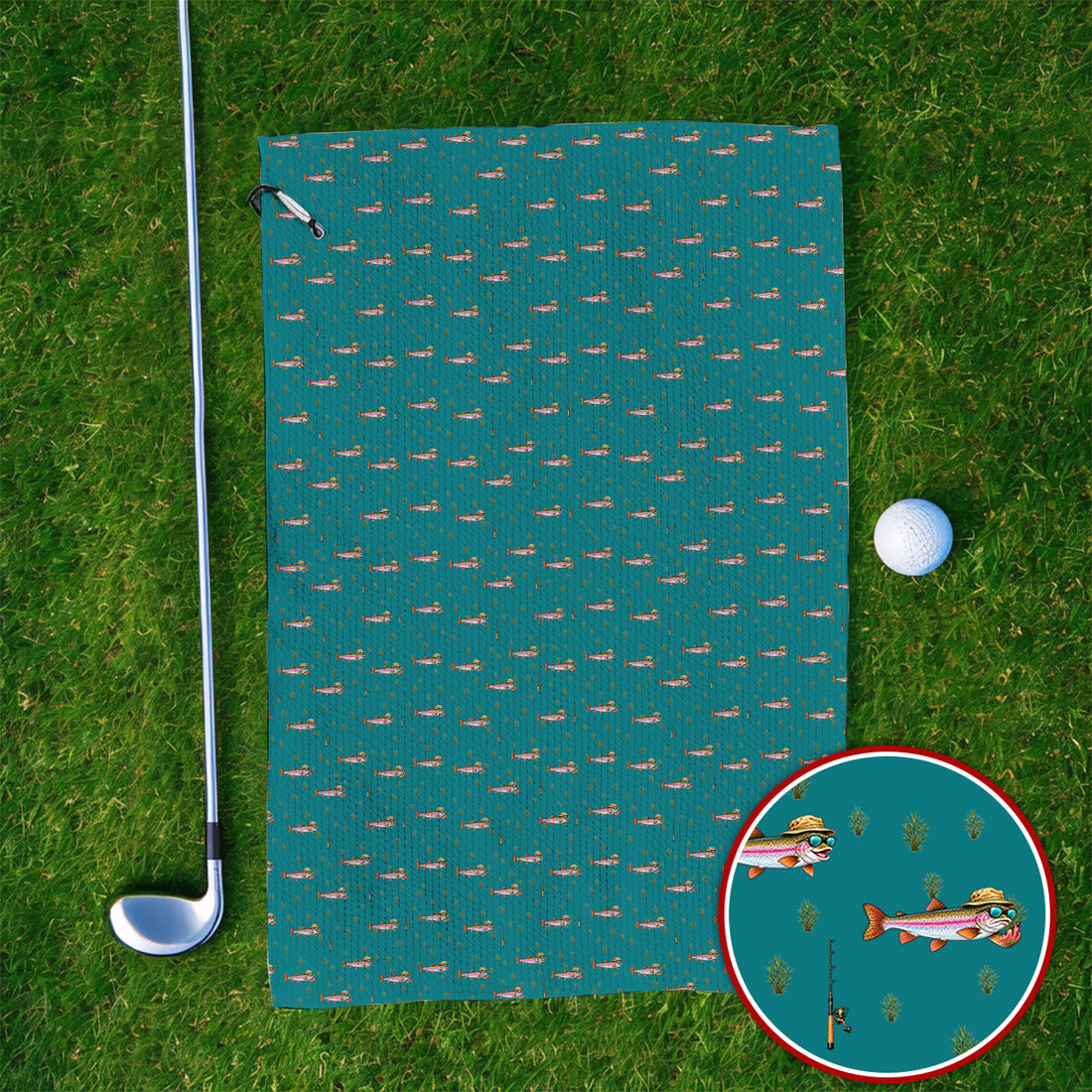 Rainbow Trout Fishing Golf Towels, Funny Trout Fisherman Pattern Golf Towel, Golf Gift For Fishing Lovers