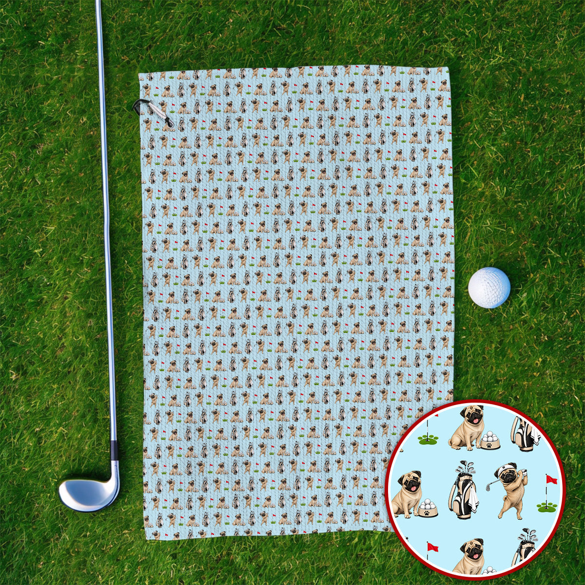 Funny Pug Golf Towel, Pug Pattern Golf Towels, Dog Lover Golf Gift