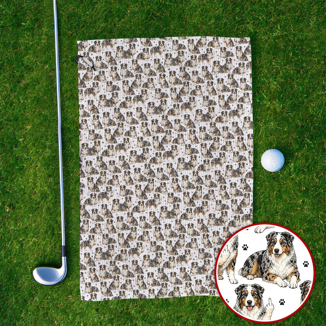 Australian Shepherd Golf Towel, Funny Blue Merle Aussie Pattern Golf Towels, Golf Gift For Golfer