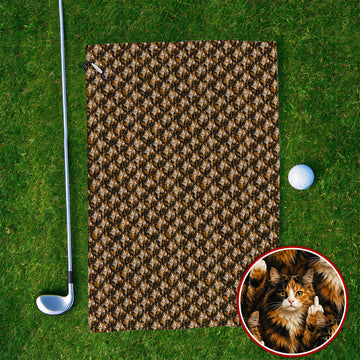 Calico Longhair Cat Golf Towel, Funny Calico Cat Pattern Golf Towels, Golfer Gift for Cat Lovers