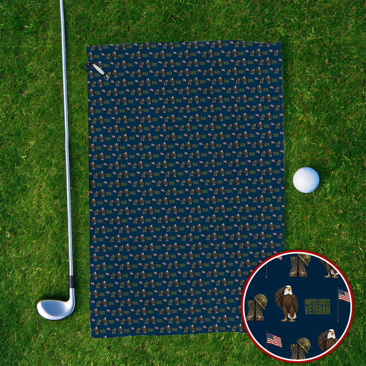 United States Veteran Pattern Golf Towels, American Eagle & Military Tribute Golf Towel, Patriotic USA Veteran Gift for Golfers
