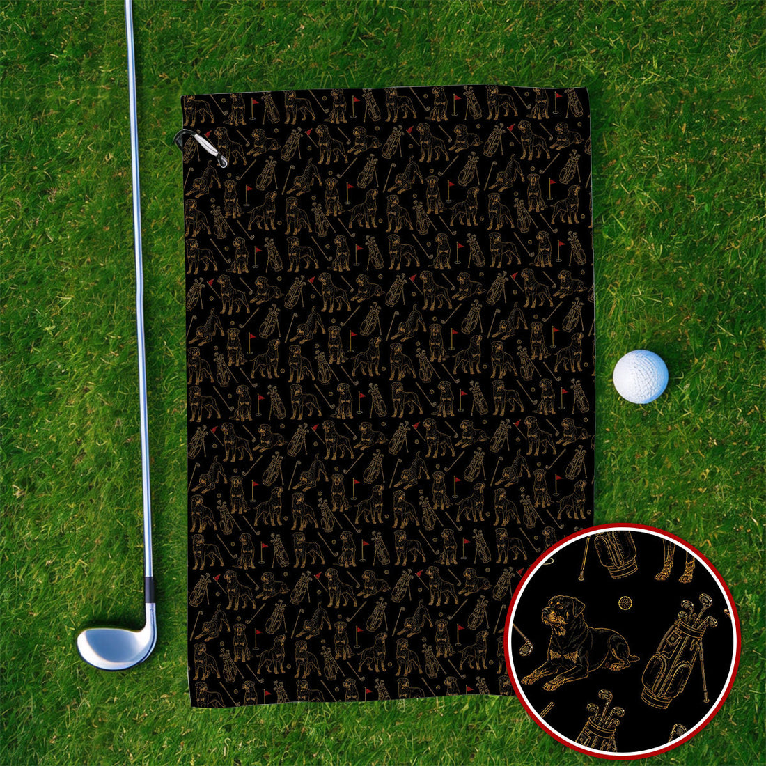Crazy Rottweiler Golf Towel, Rottweiler Dog Pattern Golf Towels, Golf Gift For Golfer