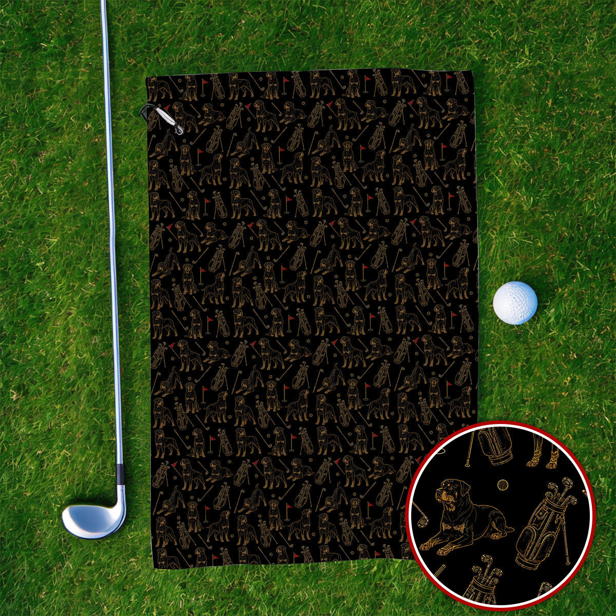 Crazy Rottweiler Golf Towel, Rottweiler Dog Pattern Golf Towels, Golf Gift For Golfer