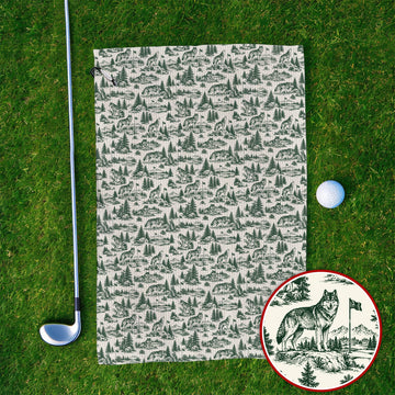 Vintage Wolf Golf Towels, Wilderness Wolf Pattern Golf Towel, Nature Inspired Golf Gift for Golfers