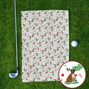 Funny Boxer Christmas Golf Towels, Xmas Boxer Dog Pattern Golf Towel, Golf Gift For Golfer