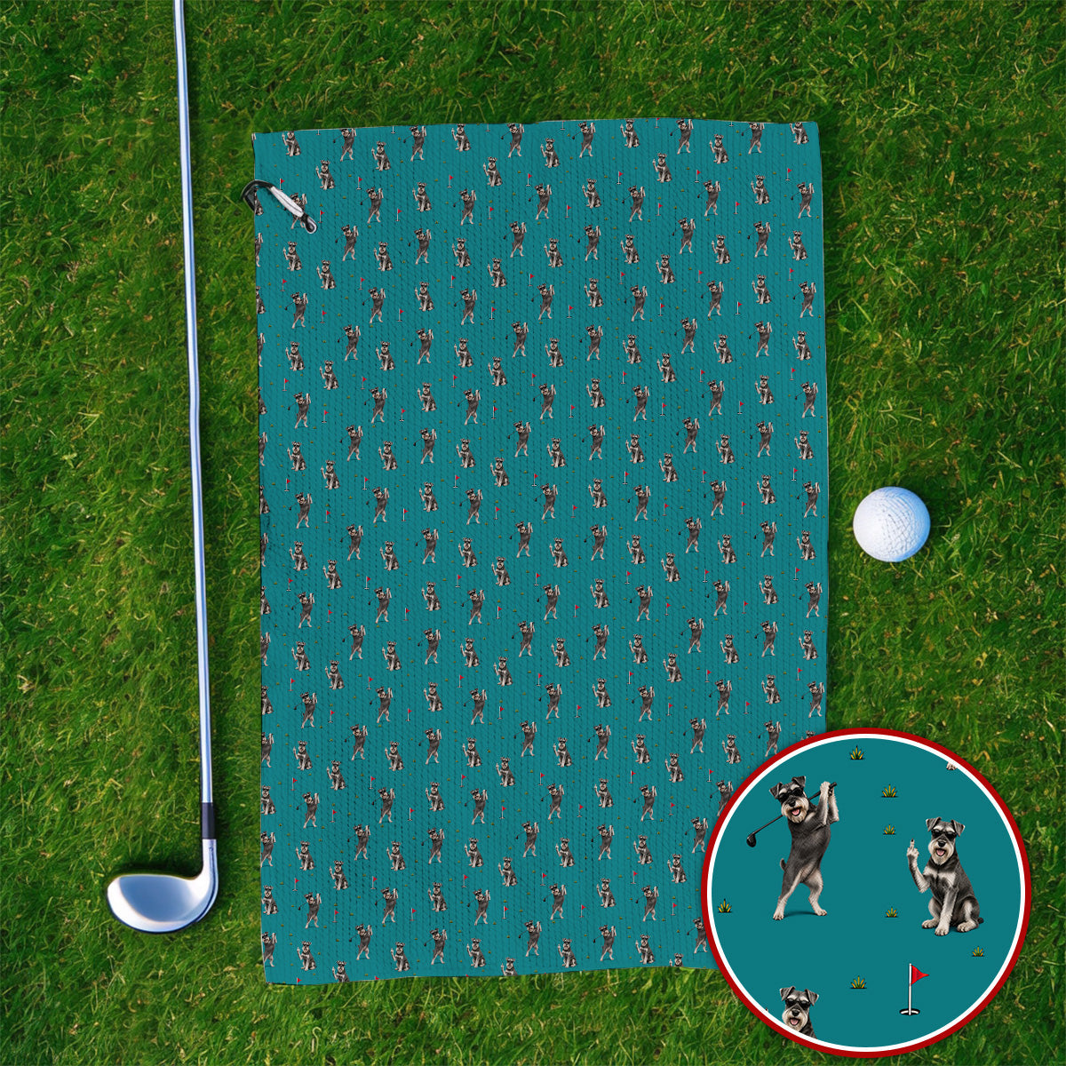 Miniature Schnauzer Golf Towels, Funny Schnauzer Pattern Golf Towel, Dog Lover Gift For Golfers