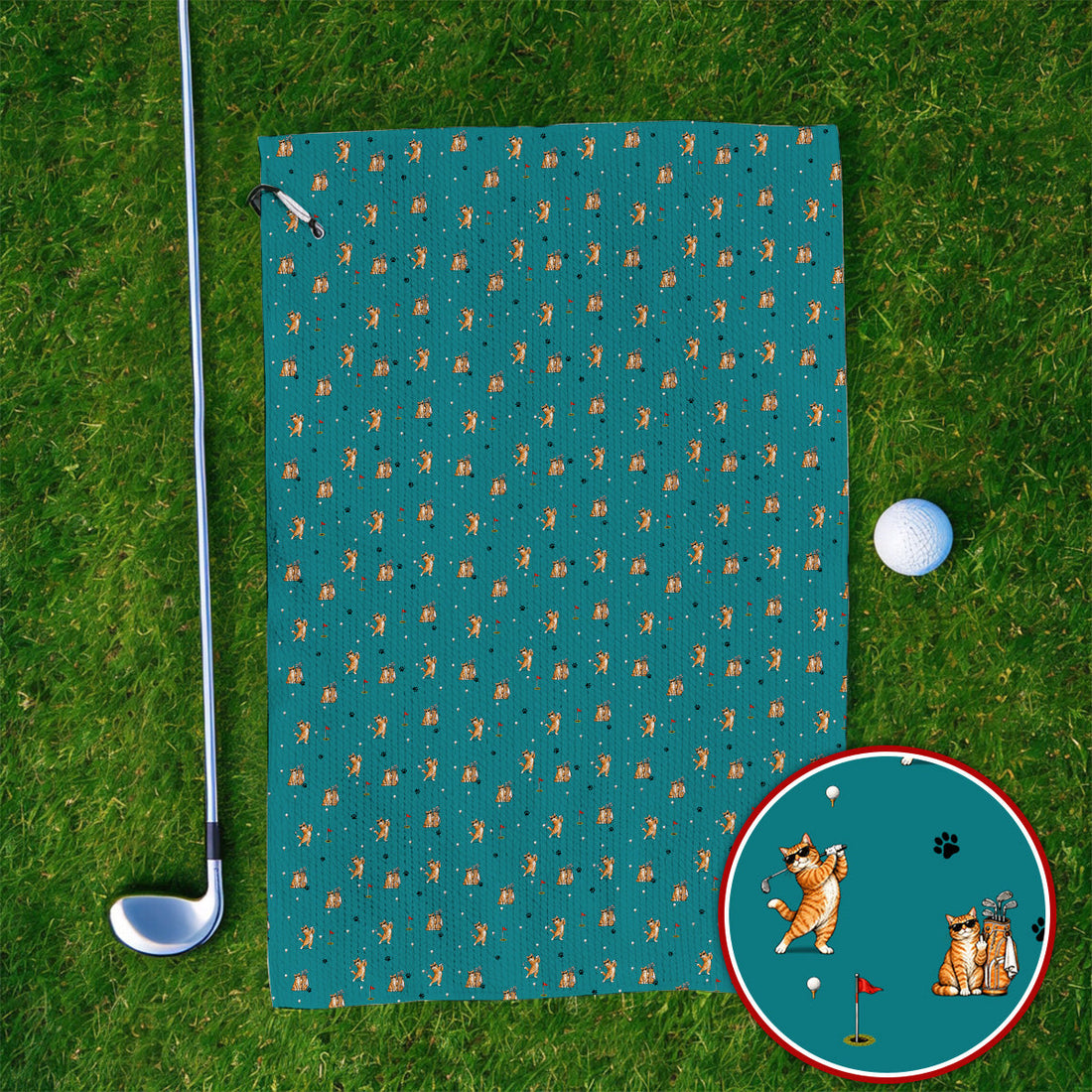 Funny Golf Cat Towels, Orange Tabby Cat Playing Golf Pattern Towel, Golf Gift For Golfers