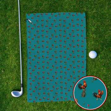 Rooster Golf Swing Towels, Rooster Pattern Golf Towel For Chicken Lovers, Crazy Golf Gift For Golfers