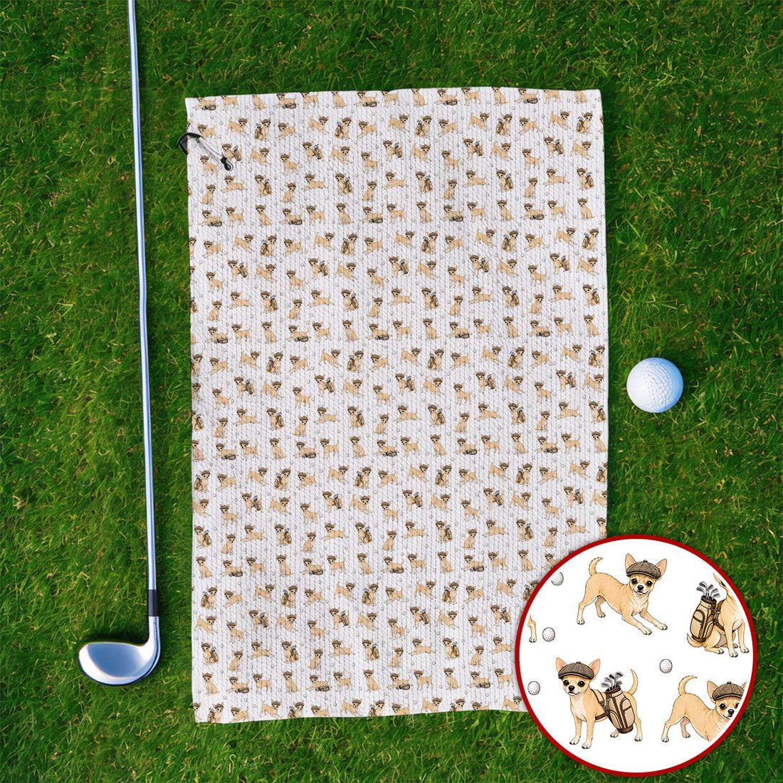 Funny Chihuahua Golf Towel, Cute Chihuahua Pattern Golf Towels for Dog Lovers, Golf Gift For Golfer