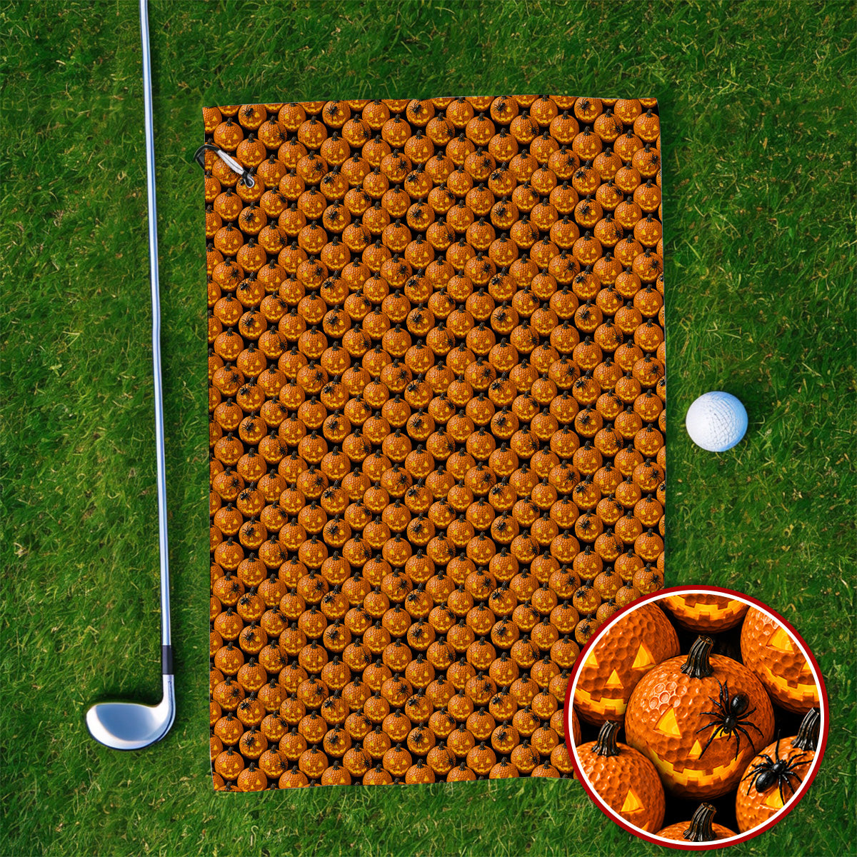 Jack-O'-Lantern Golf Towel, Halloween Pumpkin Pattern Golf Towels, Crazy Golf Gift For Golfer