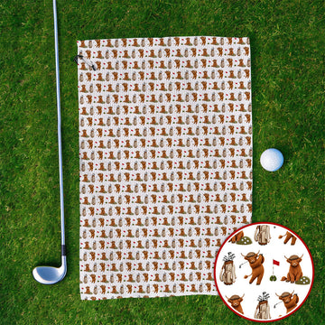 Funny Highland Cow Golf Towel, Highland Cow Pattern Golf Towels, Golf Gift For Golfer