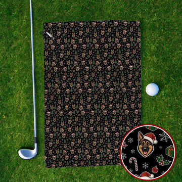 Funny German Shepherd Christmas Golf Towels, German Shepherd Pattern Golf Towel, Xmas Golf Gift For Golfer