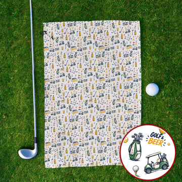 Funny Golf & Beer Towels, Golf Cart And Beer Pattern Golf Towel, That’s Why I’m Here Golf Gift For Golfer