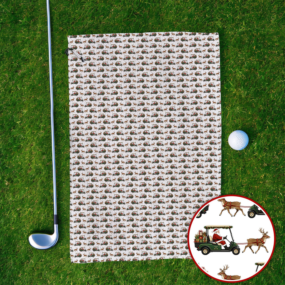 Santa Reindeer Golf Cart Towels, Xmas Pattern Golf Towel, Crazy Christmas Golf Gift