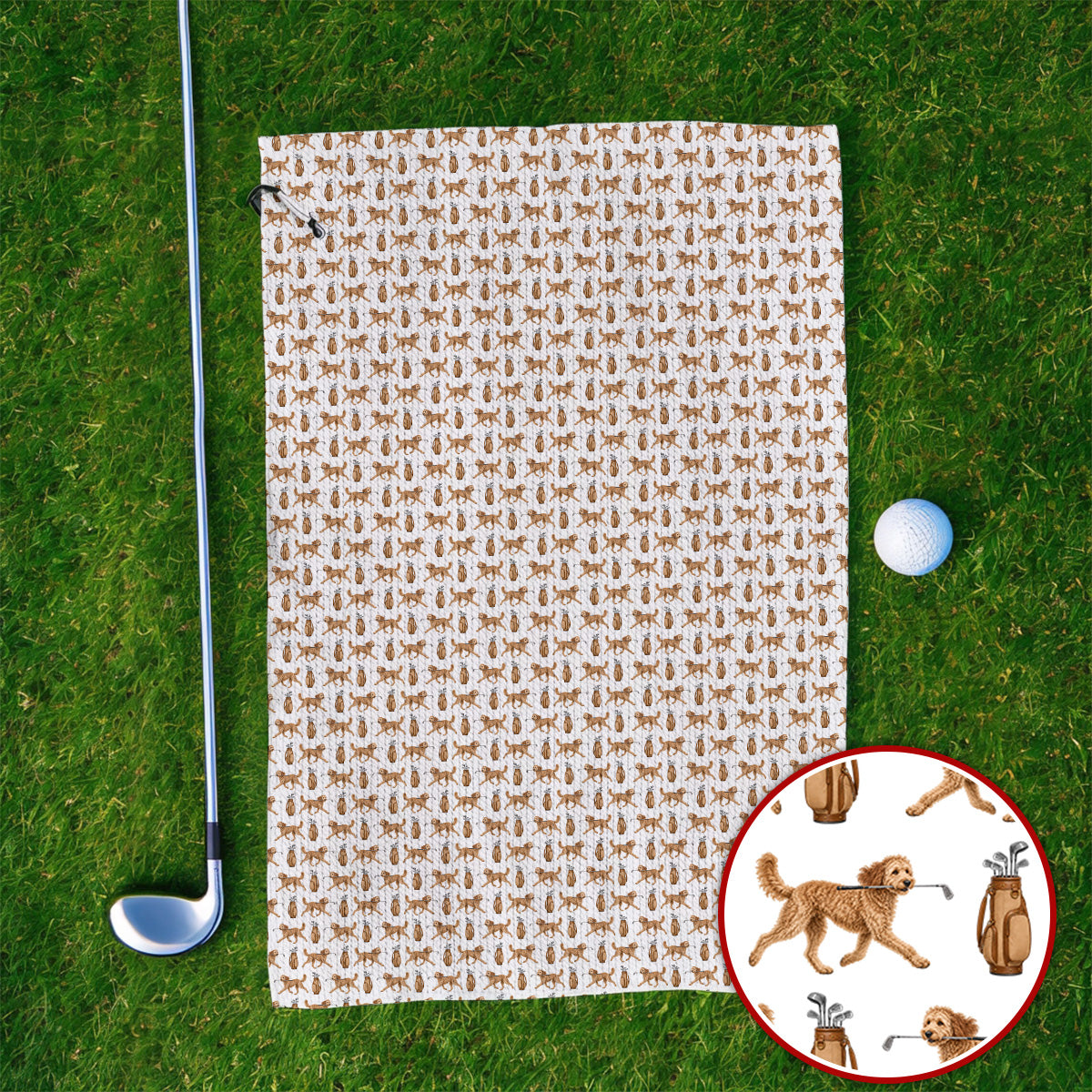Goldendoodle Golf Towels, Doodle Dog Pattern Golf Towel, Funny Golf Gift For Dog Lovers