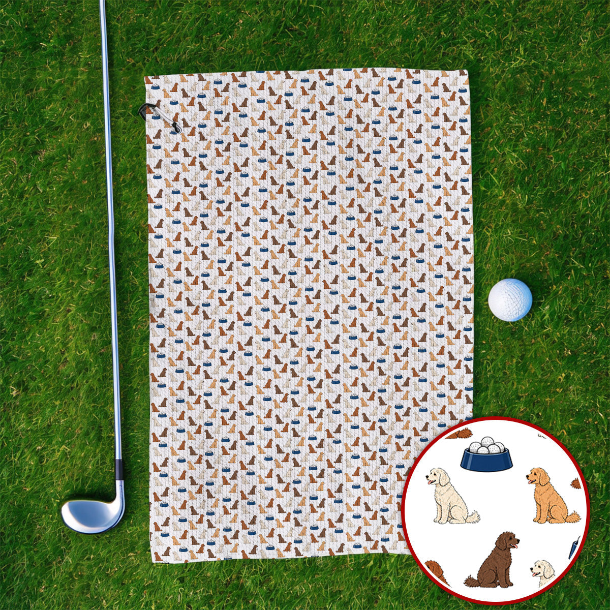 Funny Goldendoodle Pattern Golf Towels, Doodle Dog & Golf Ball Towel, Golf Gift for Golfers