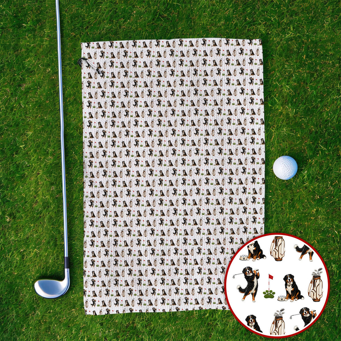 Bernese Mountain Dog Golf Pattern Towels, Bernese Golf Towel, Dog Lover Golf Gift