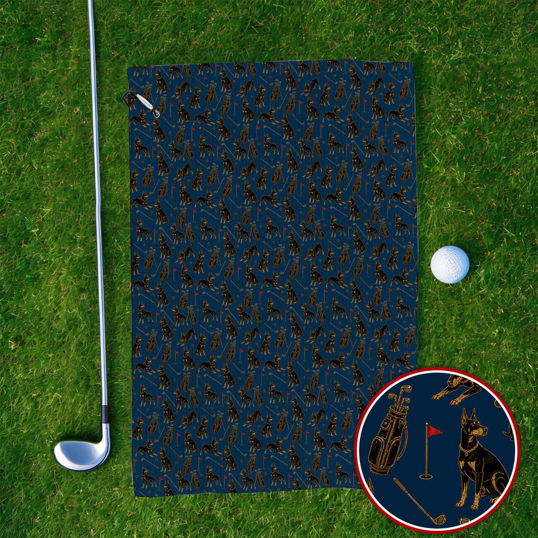Crazy Doberman Golf Towel, Doberman Pattern Golf Towels, Golf Gift For Golfer