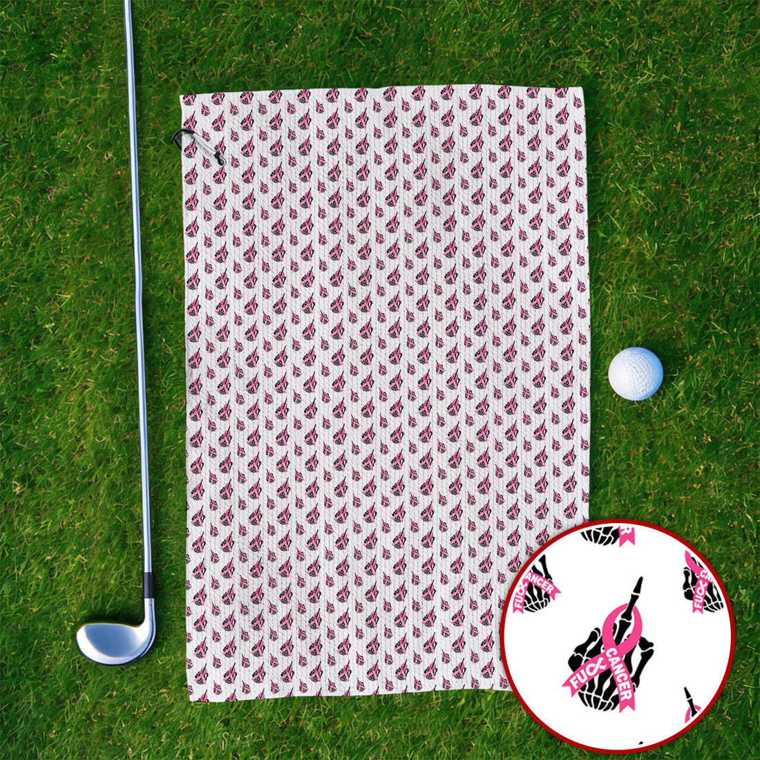 Breast Cancer Awareness Golf Towel, Pink Ribbon Pattern Golf Towels For Breast Cancer Support, Golf Gift For Golfer