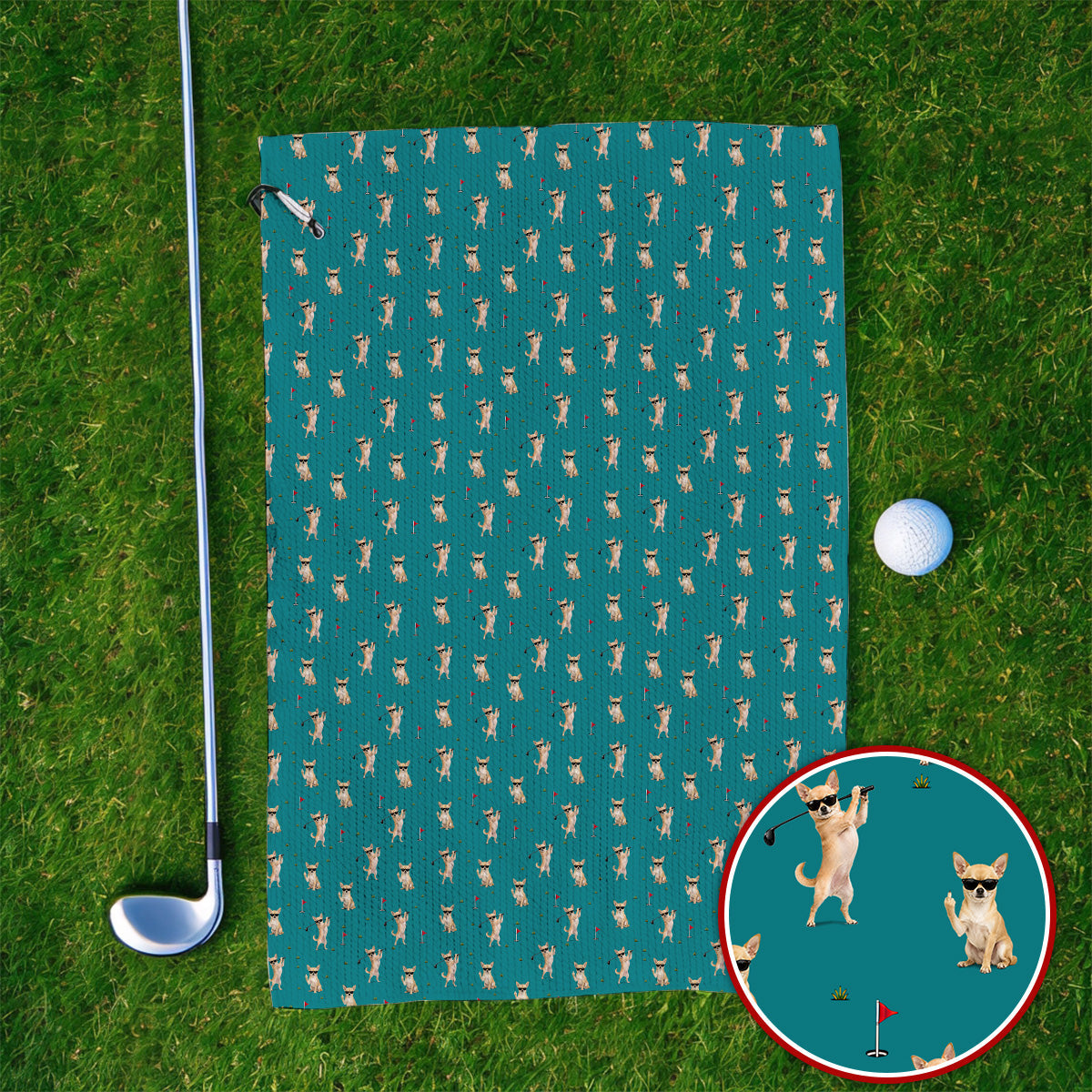 Funny Chihuahua Golf Towel, Cute Chihuahua Golf Pattern Towels for Dog Lovers, Crazy Golf Gift For Golfer