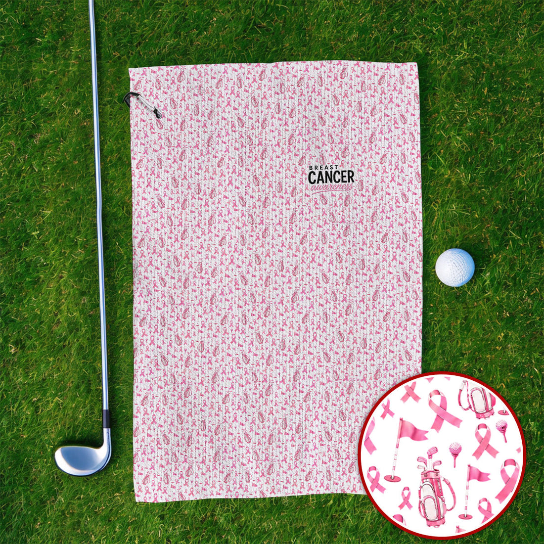 Breast Cancer Awareness Golf Towels, Pink Ribbon Golf Bag Pattern Towel, October Golf Gift for Golfer