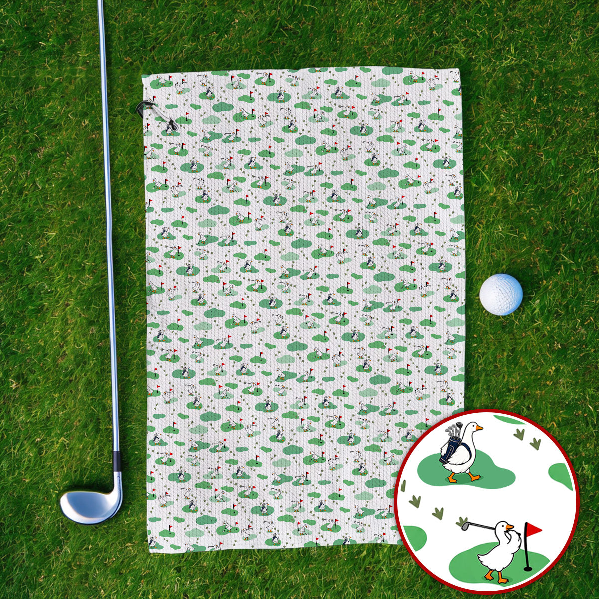 Funny Goose Golf Towels, Playful Golfing Goose Pattern Golf Towels, Golf Gift For Golfers