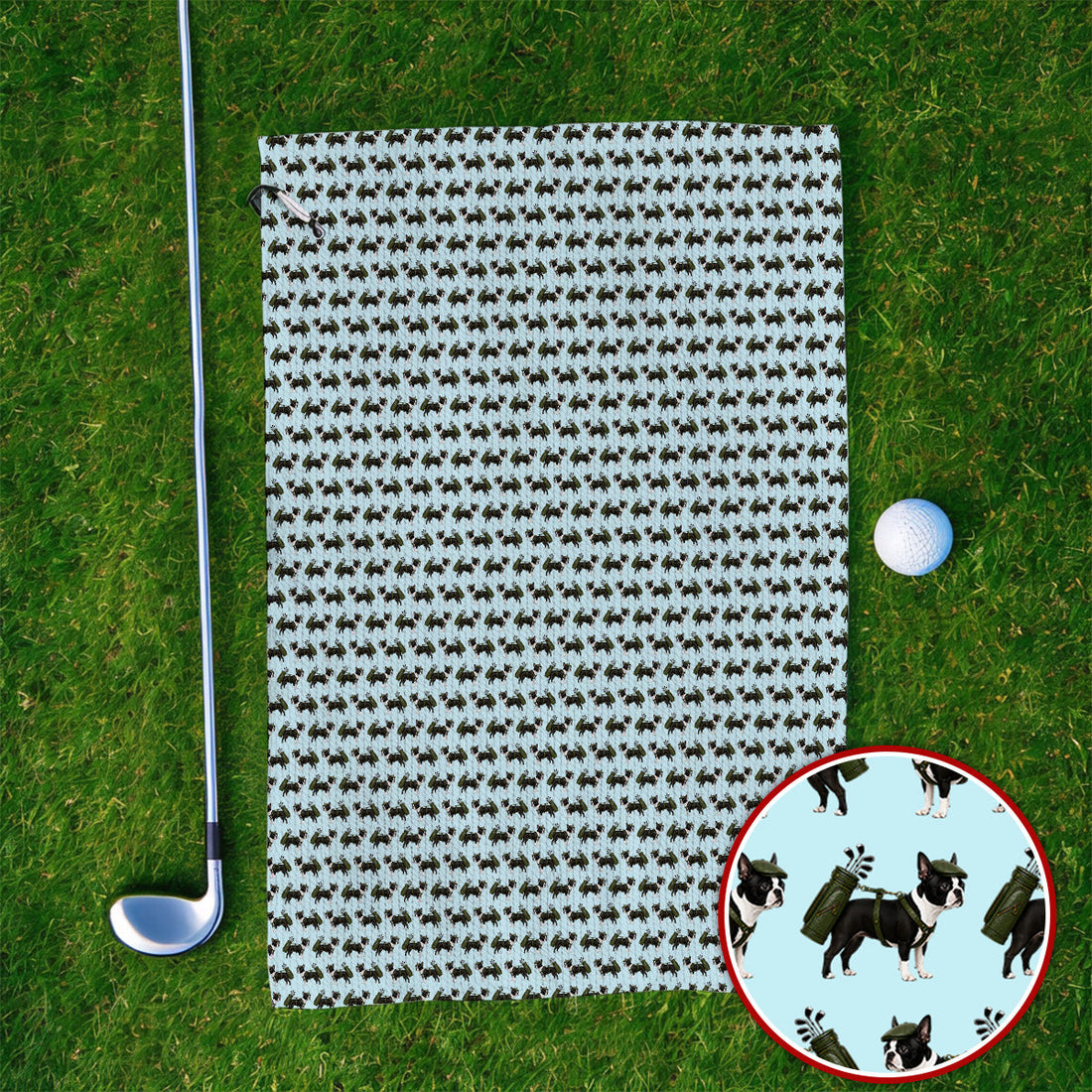 Crazy Boston Terrier Pattern Golf Towels, Boston Terrier Golf Towel, Golf Gift For Golfer